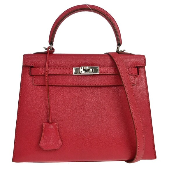 Hermes Handbags - Hermes Kelly Red Chevre de Coromandel with Palladium Hardware 25